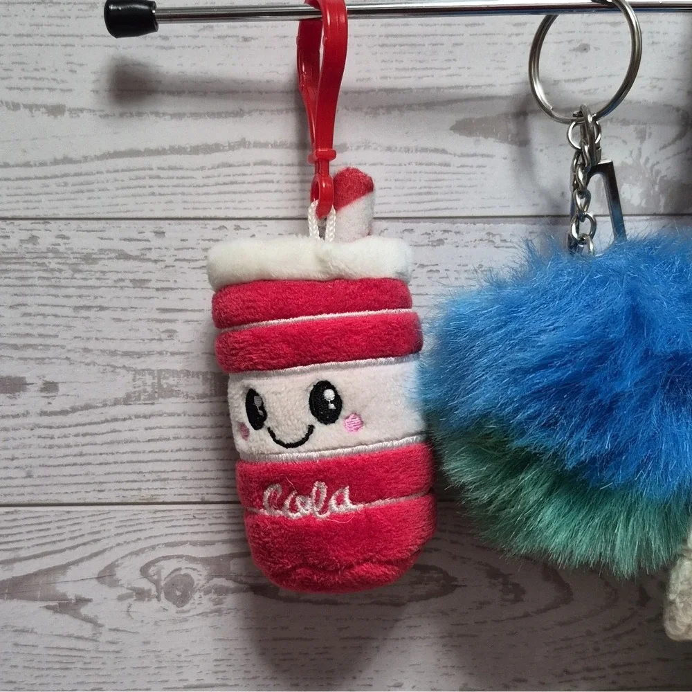 Lot of 5 Plush stuffed Keychains Lucky Care Bear, Dog, Ghost Cola Cup Pom-Pom